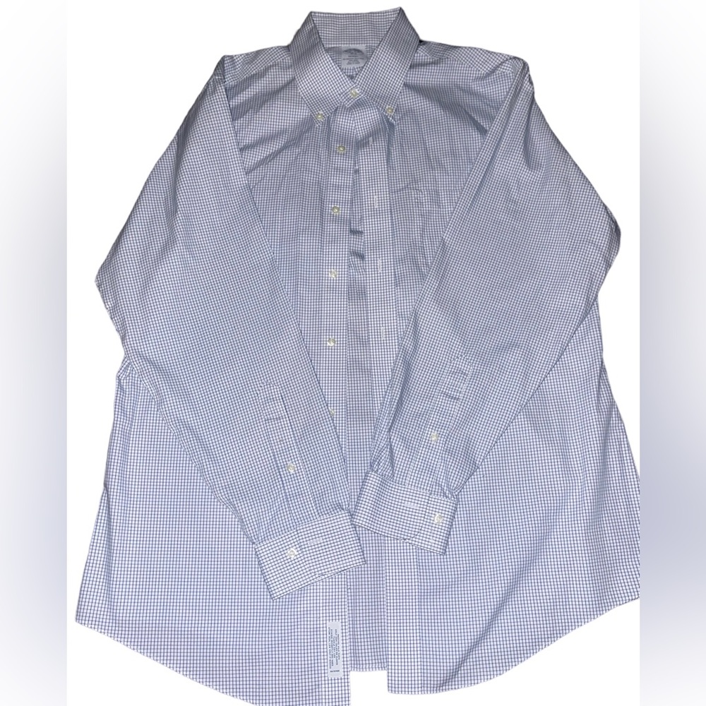 Brooks Brothers Button Down 16-1/2&4/5 Checkered Plaid Blue and White